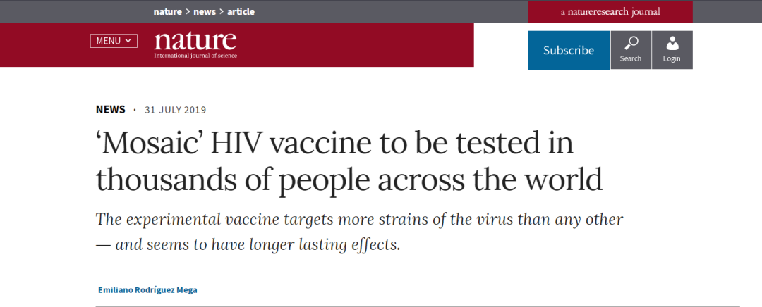 【关注】Nature三发—“马赛克”艾滋病疫苗将在全球开启大规模试验······