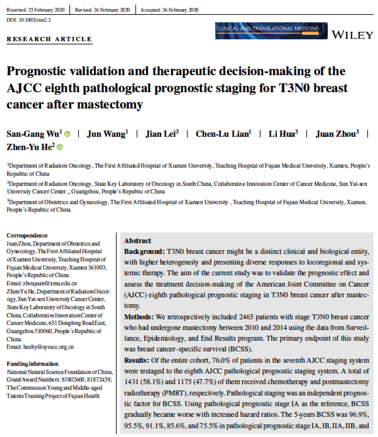 CTM期刊 |第八版AJCC病理预后分期为T3N0乳腺切除术后乳腺癌患者的预后和治疗方案选择提供帮助